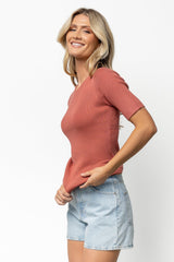Chiara Ribbed Top | Brick