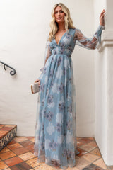 Layla Tulle Maxi Dress | Light Blue Floral