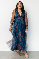 Layla Tulle Maxi Dress | Copper + Blue Metallic