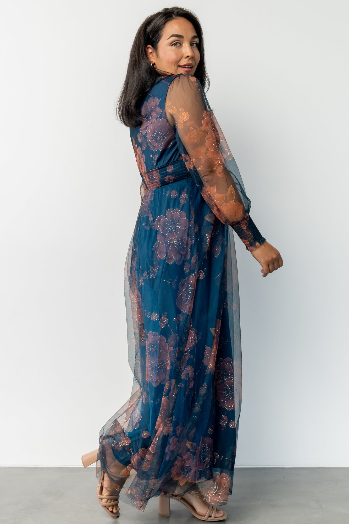 Layla Tulle Maxi Dress | Copper + Blue Metallic
