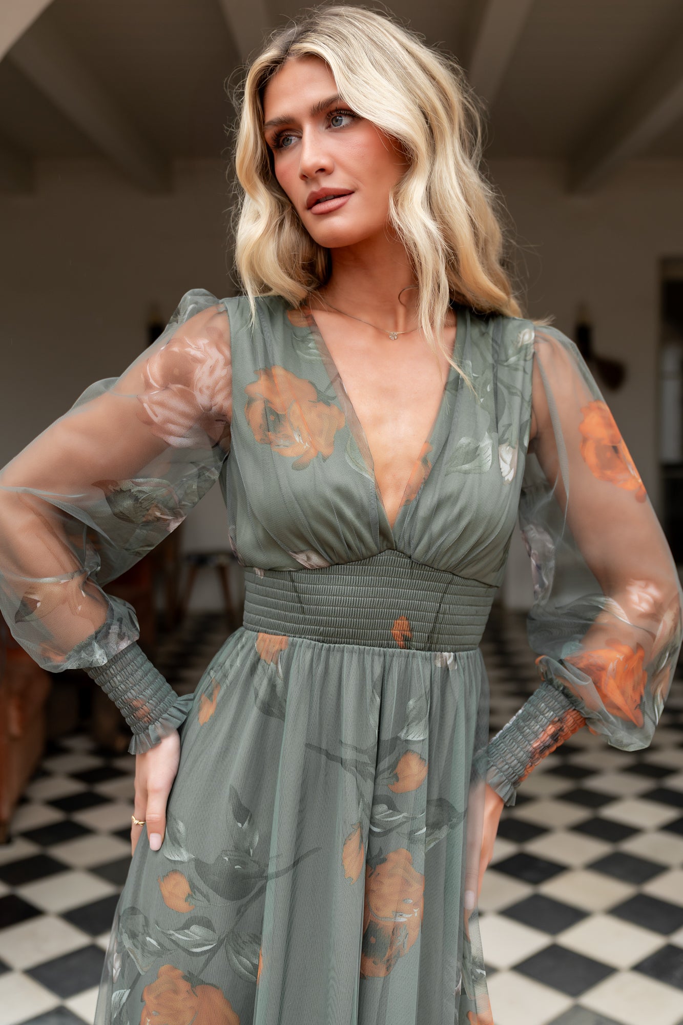 Layla Tulle Maxi Dress | Dusty Olive Floral