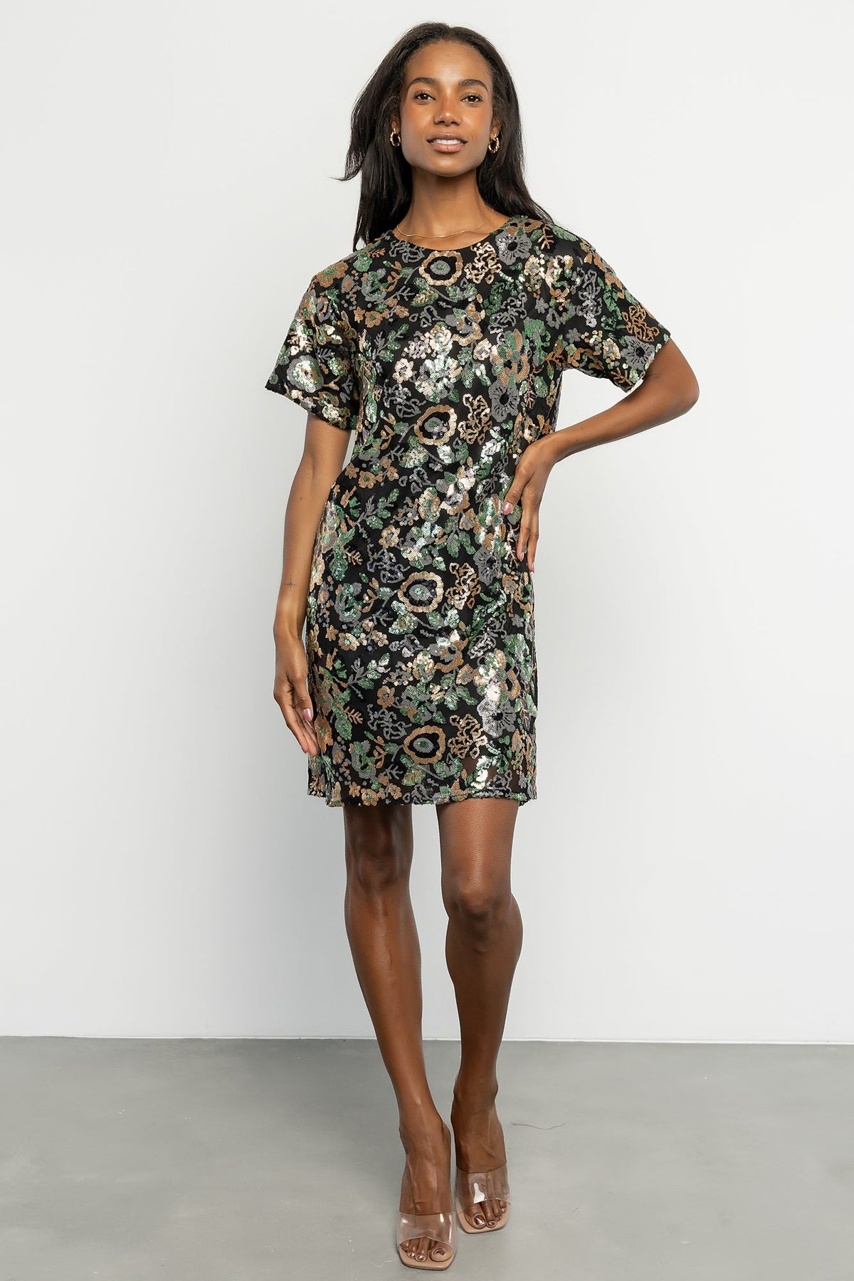 Squires Sequin Short Dress | Black + Green Multi