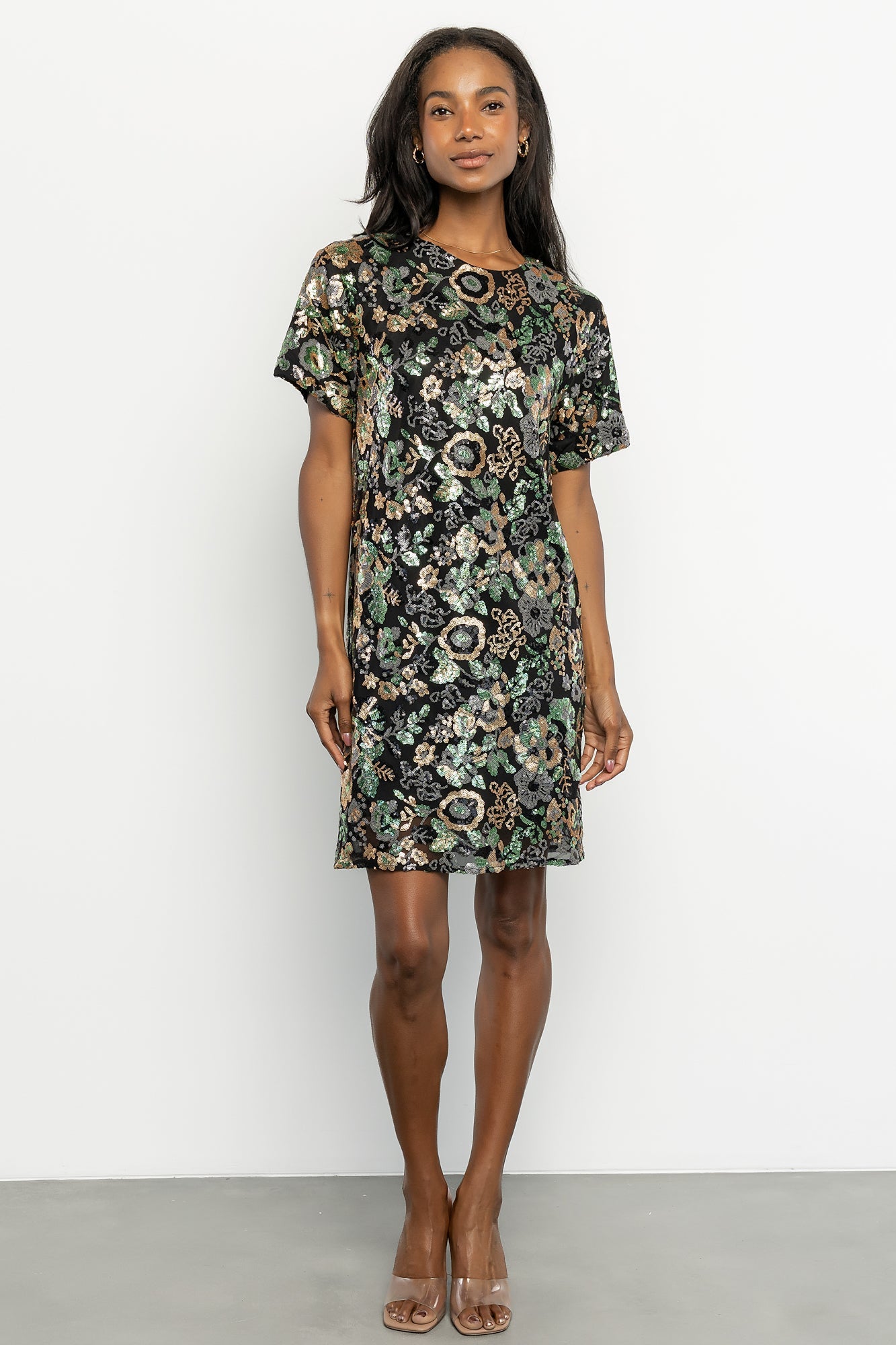 Squires Sequin Short Dress | Black + Green Multi