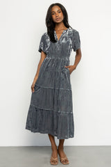 Bronwyn Velvet Dress | Dusty Blue