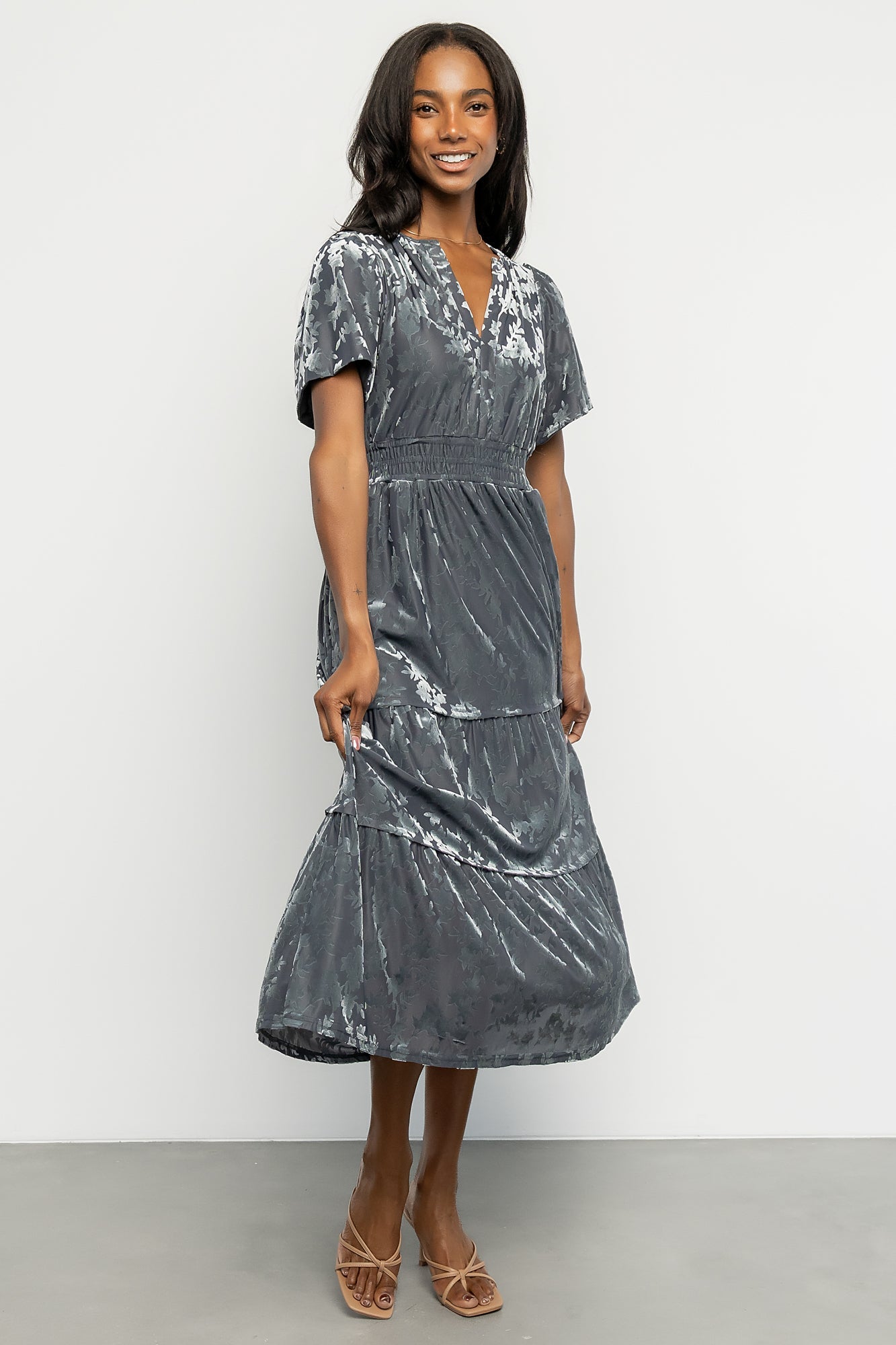 Bronwyn Velvet Dress | Dusty Blue