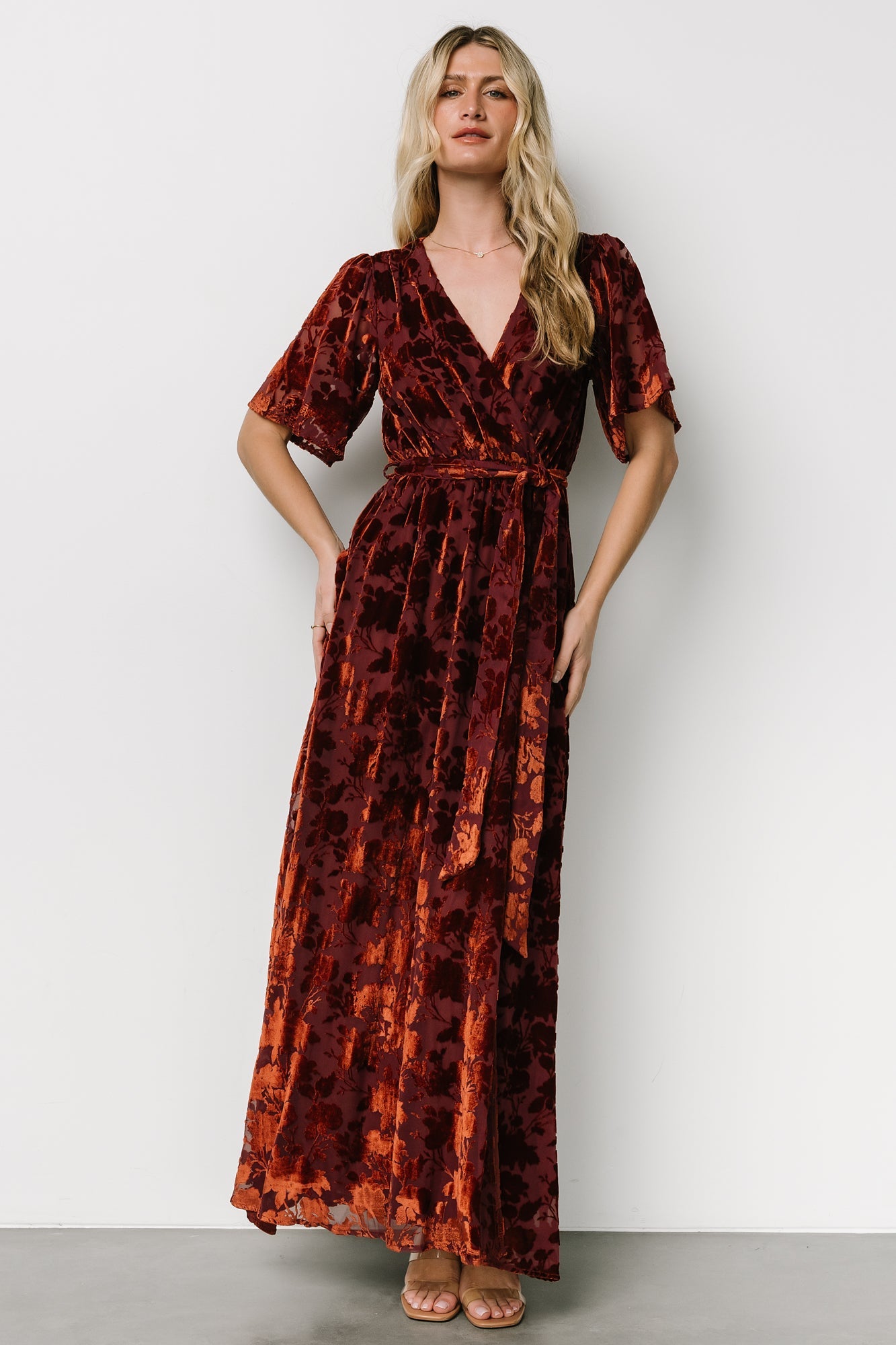 Uma Velvet Maxi Dress | Copper Floral