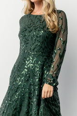 Kalla Sequin Midi Dress | Emerald