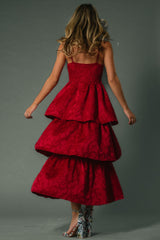 Violetta Embossed Tiered Dress | Deep Red