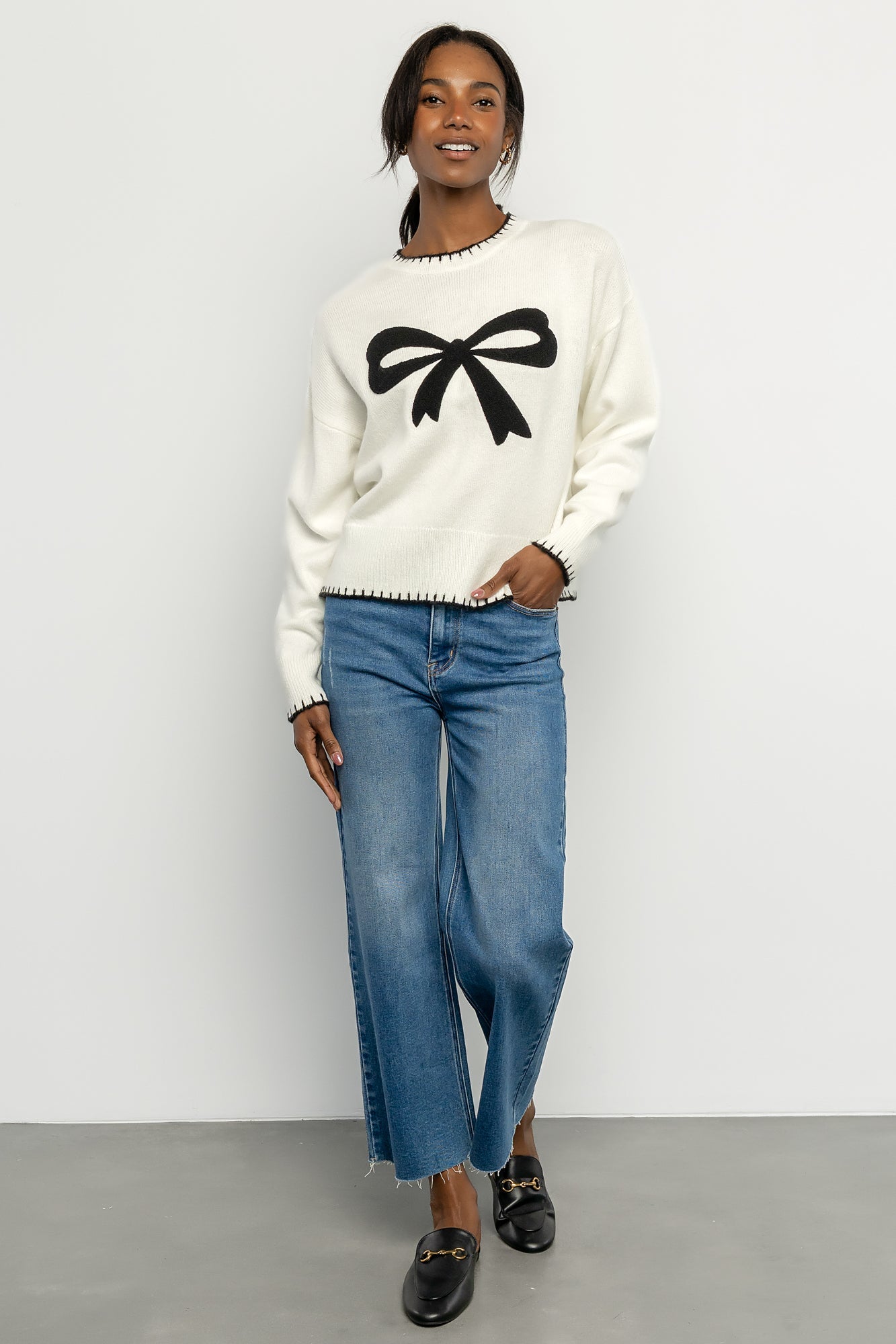 Bow Sweater | Cream + Black