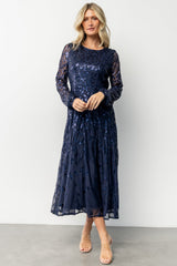Kalla Sequin Midi Dress | Navy