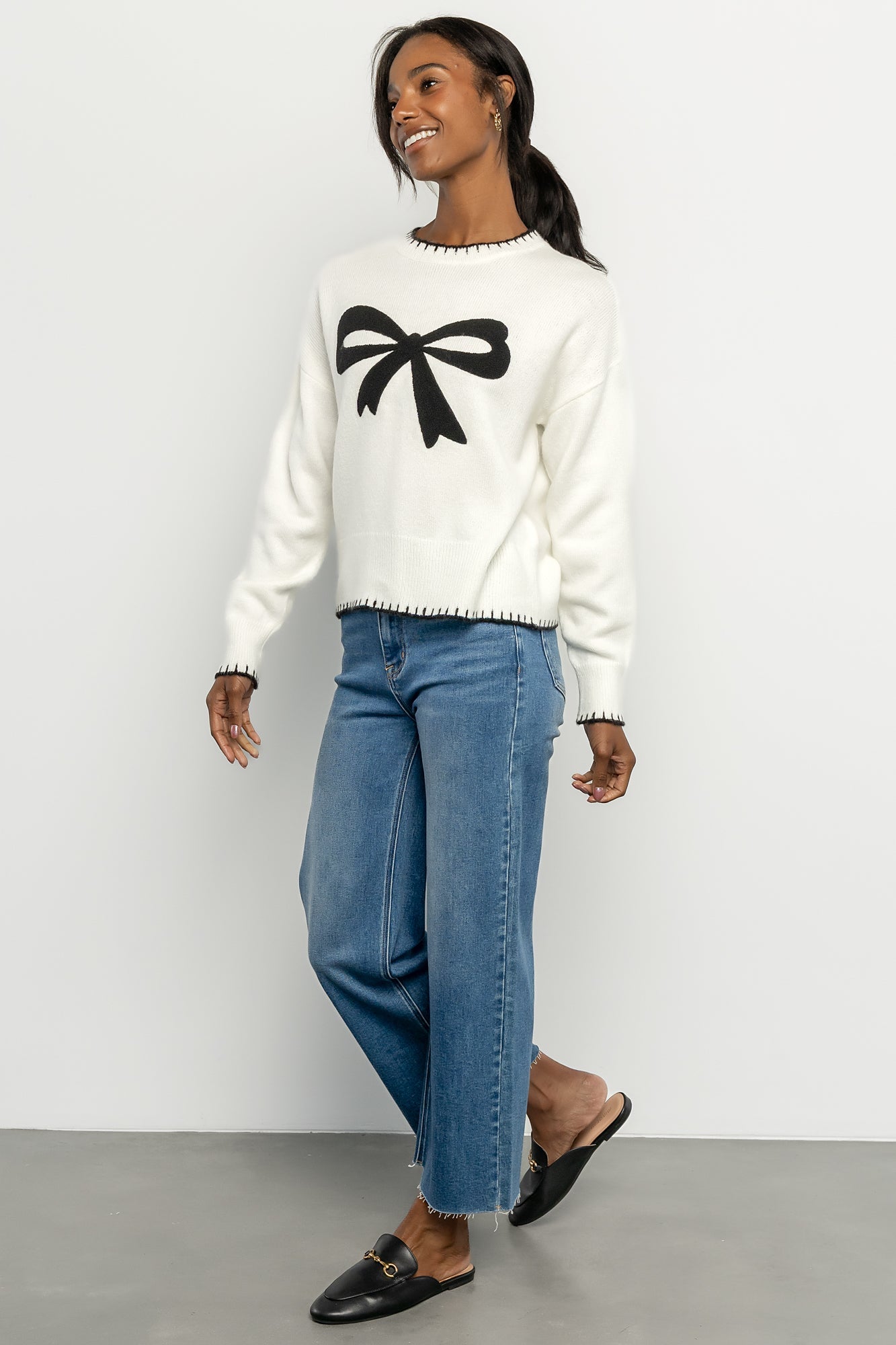Bow Sweater | Cream + Black