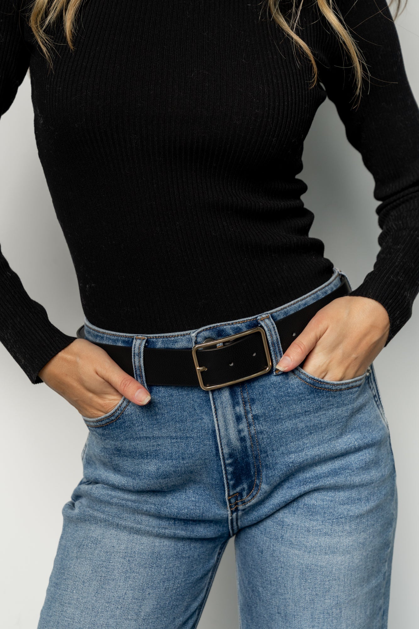 Bruna Faux Leather Buckle Belt | Black