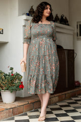 Fabian Jacquard Midi Dress | Eucalyptus + Pink