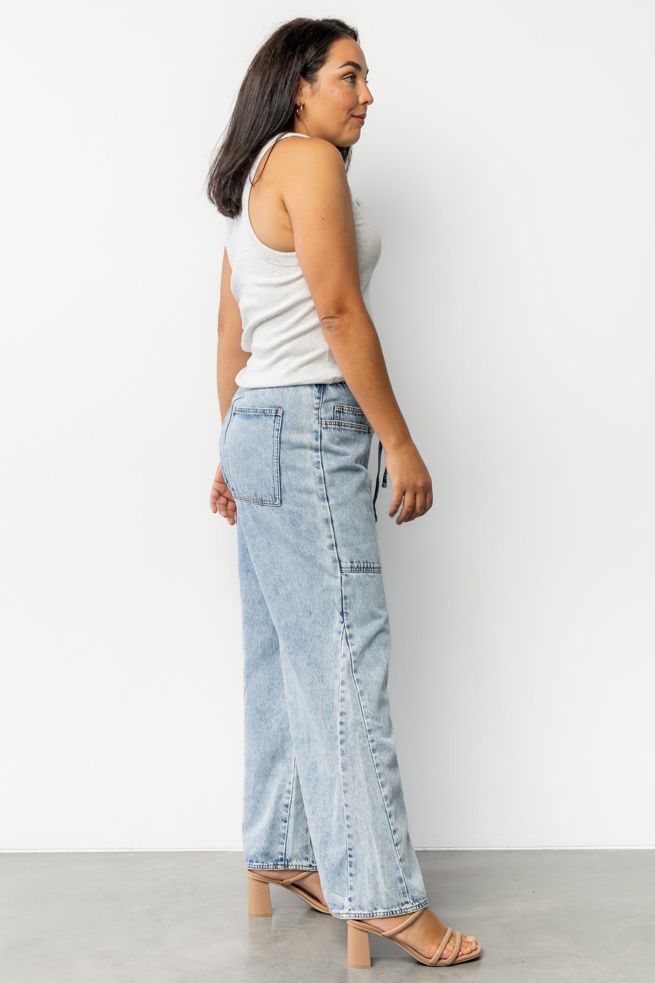 Skyler Drawstring Wide Leg Jeans | Light Wash