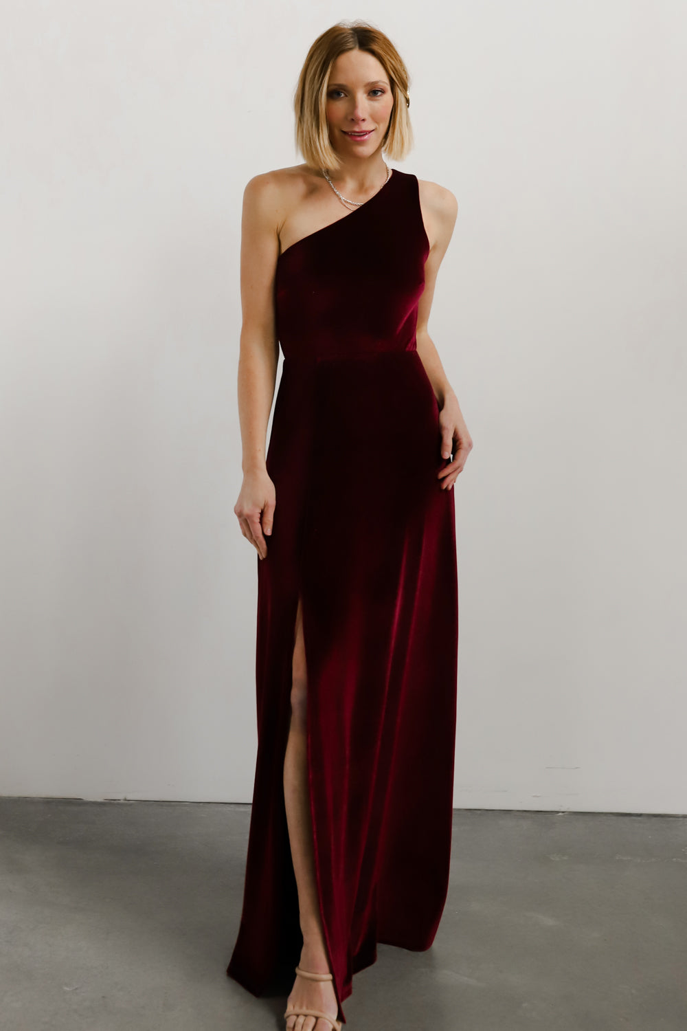 Tatiana Velvet One Shoulder Maxi Dress | Merlot