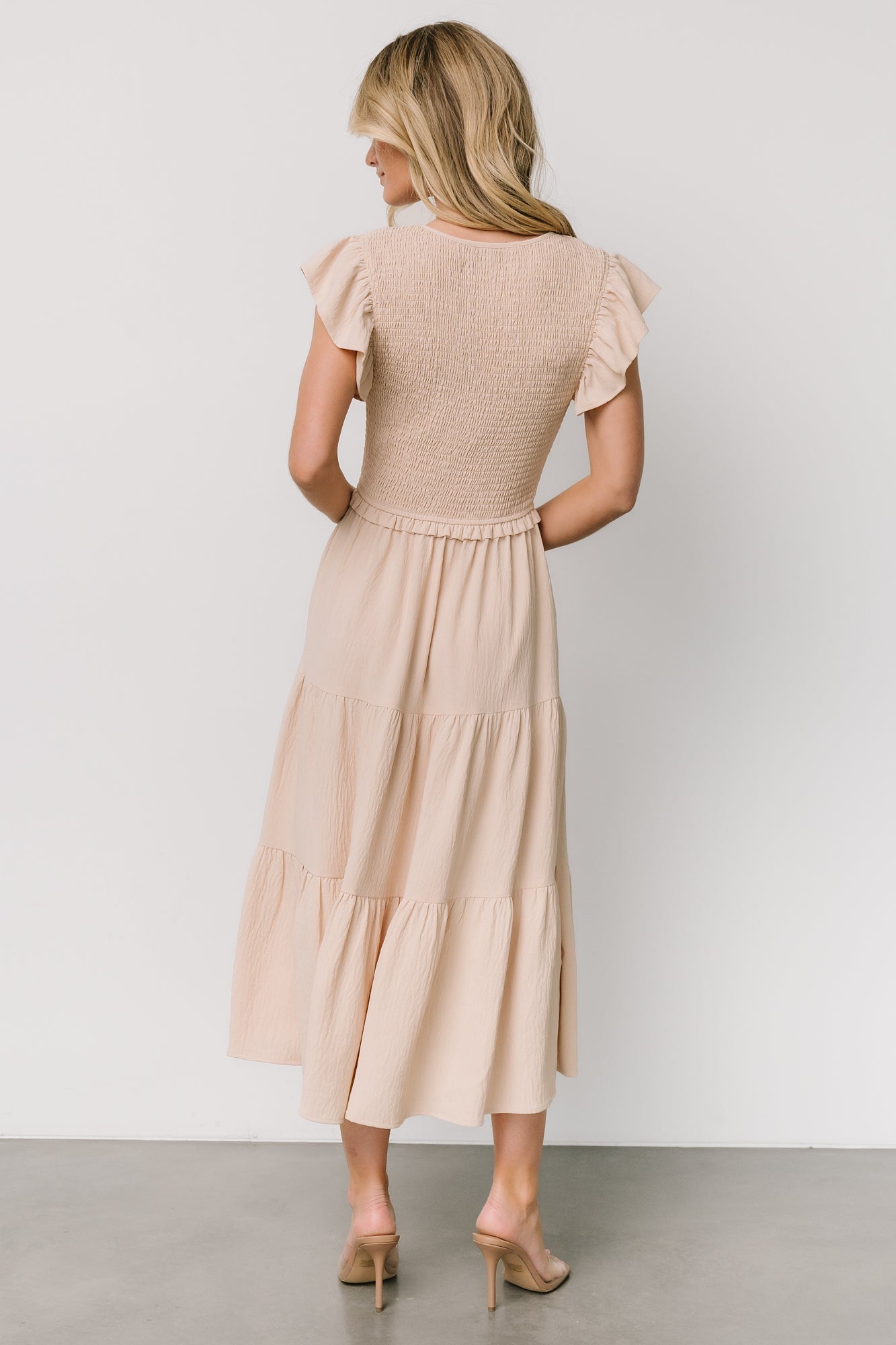 Afton Smocked Tiered Dress | Sand - Baltic Born