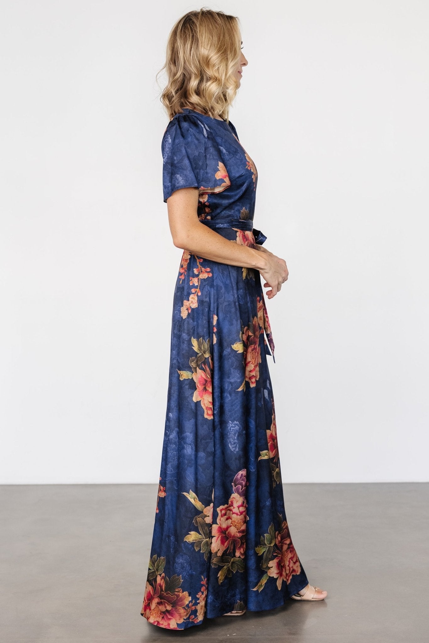 Agnes Satin Maxi Dress | Navy Floral - Baltic Born