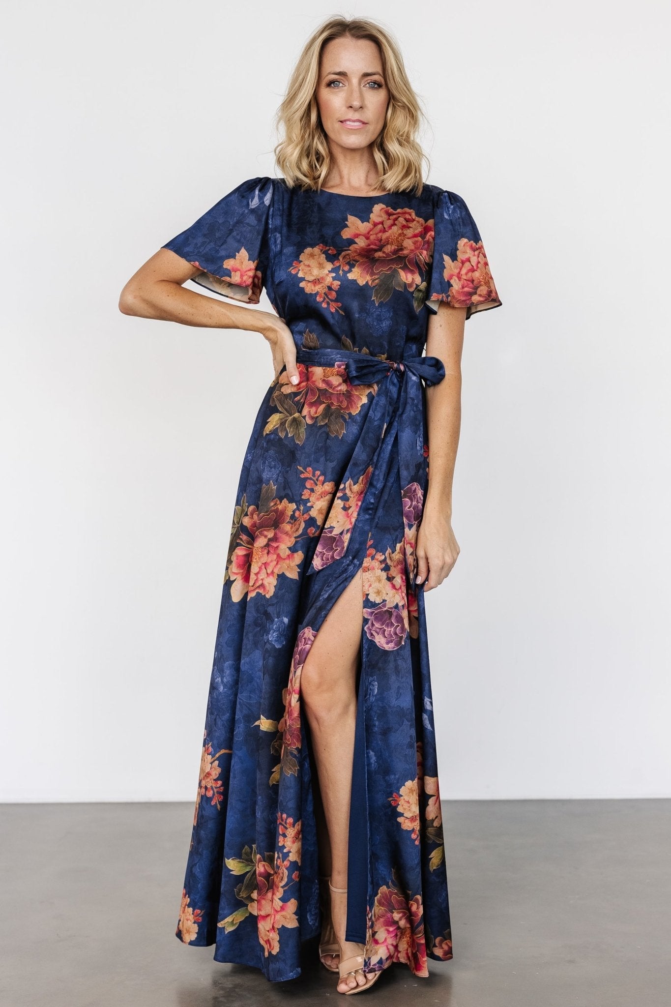 Agnes Satin Maxi Dress | Navy Floral - Baltic Born