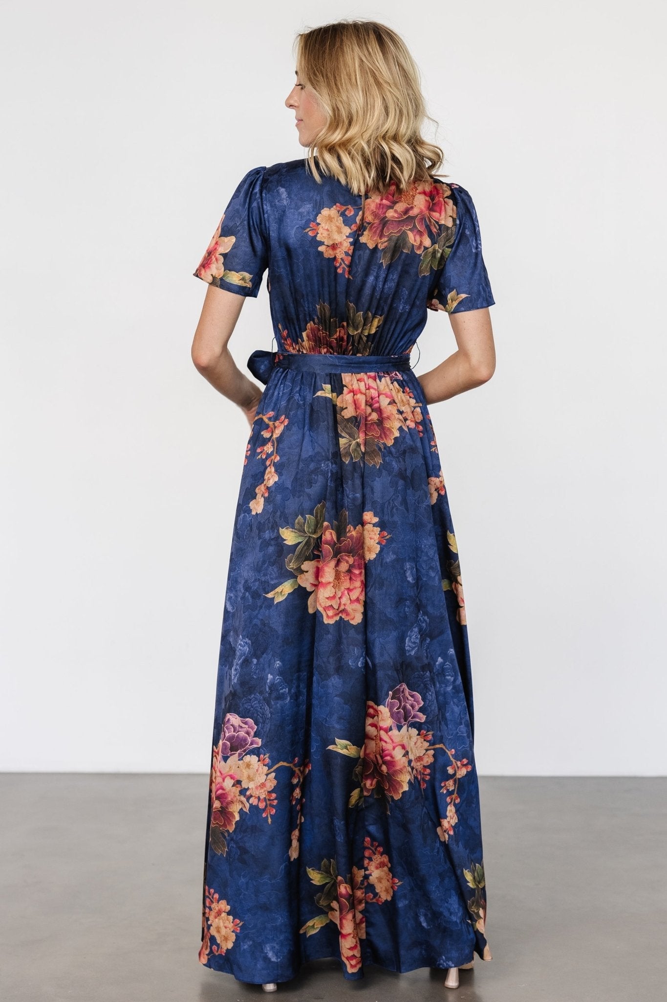 Agnes Satin Maxi Dress | Navy Floral - Baltic Born