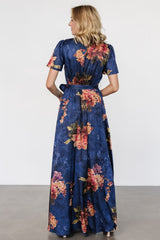 Agnes Satin Maxi Dress | Navy Floral - Baltic Born