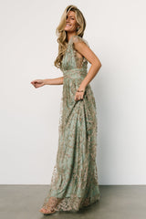 Arlene Shimmer Gown | Sage + Gold
