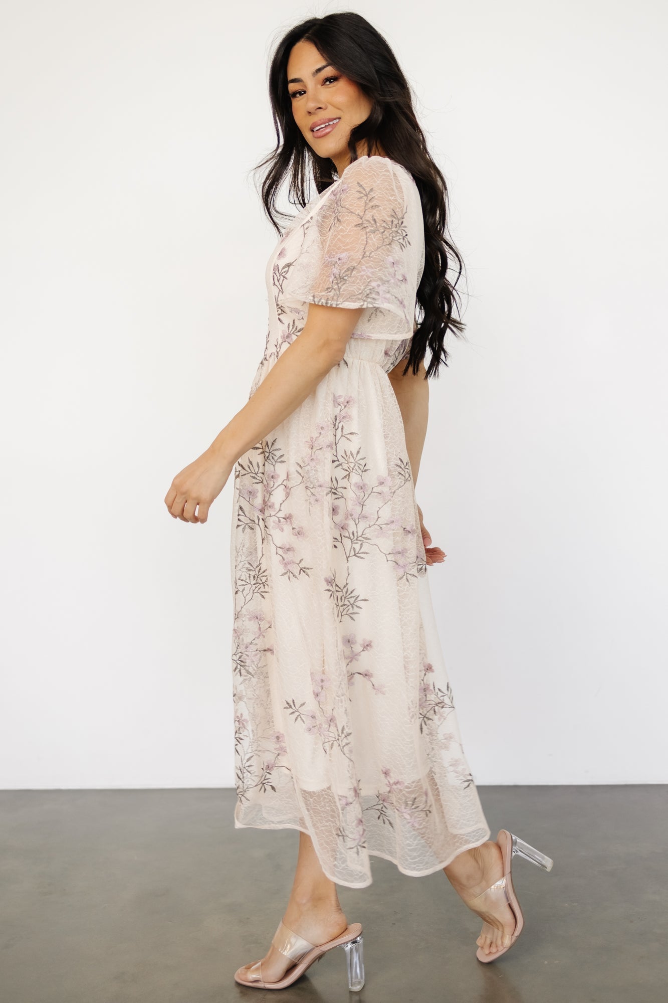 Ashlee Embroidered Midi Dress | Cream + Lavender Floral - Baltic Born