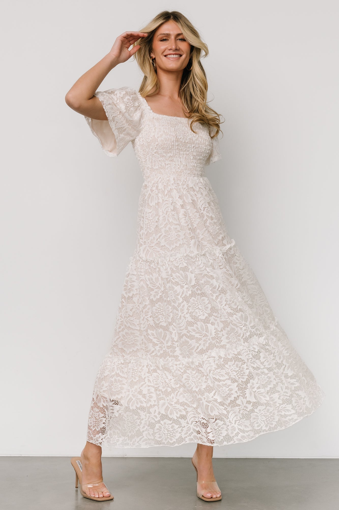 Aspen Smocked Lace Maxi Dress | Off White - Baltic Born