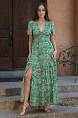Audrey Deep V Maxi Dress | Green Floral - Baltic Born