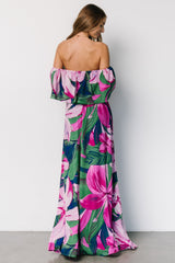 Azalea Off Shoulder Maxi Dress | Green + Fuchsia Floral - Baltic Born