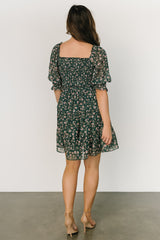 Azlyn Smocked Short Dress | Green + Pink Floral - Baltic Born