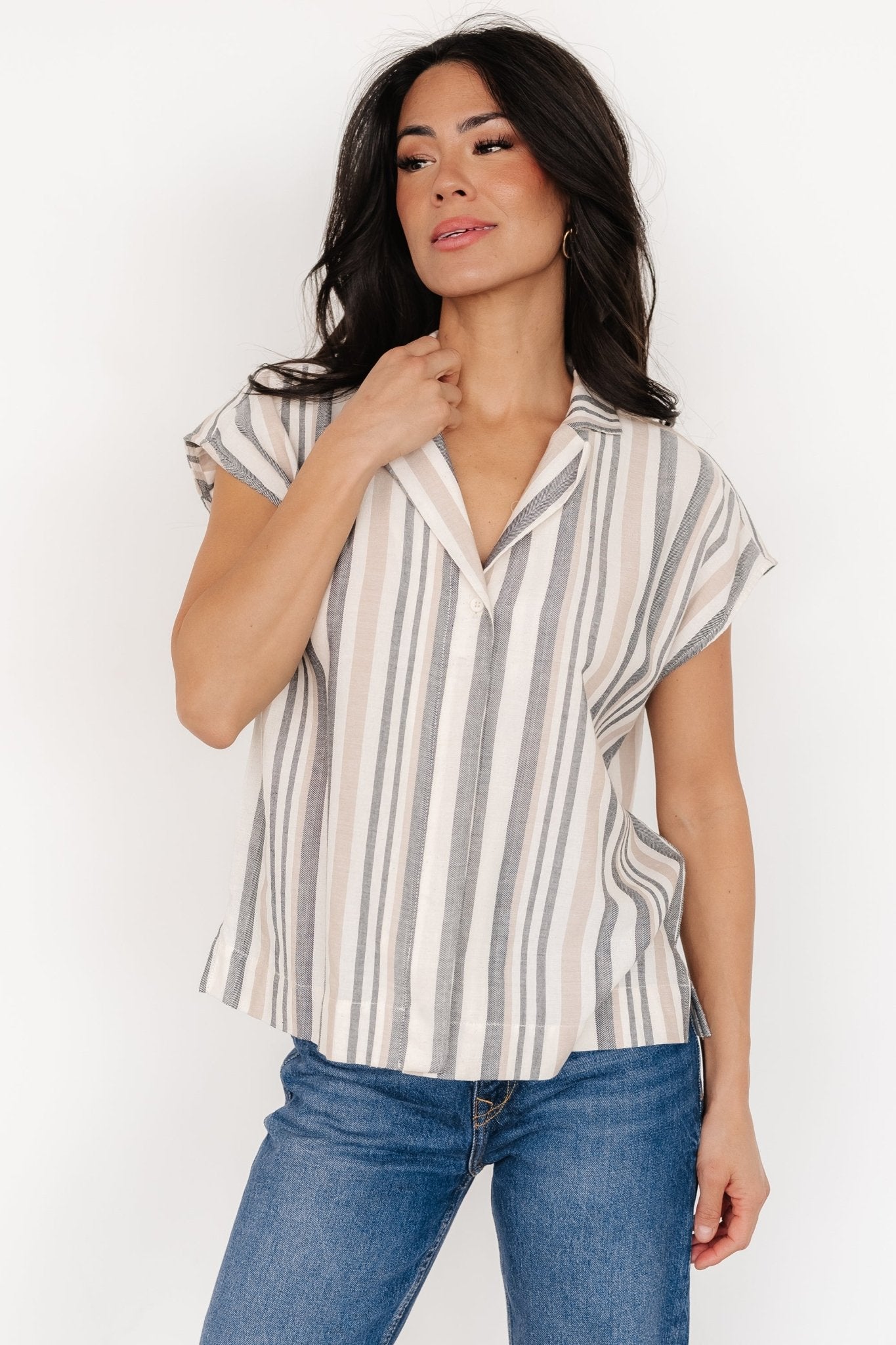 Beckett Button Top | Natural Multi Stripe - Baltic Born