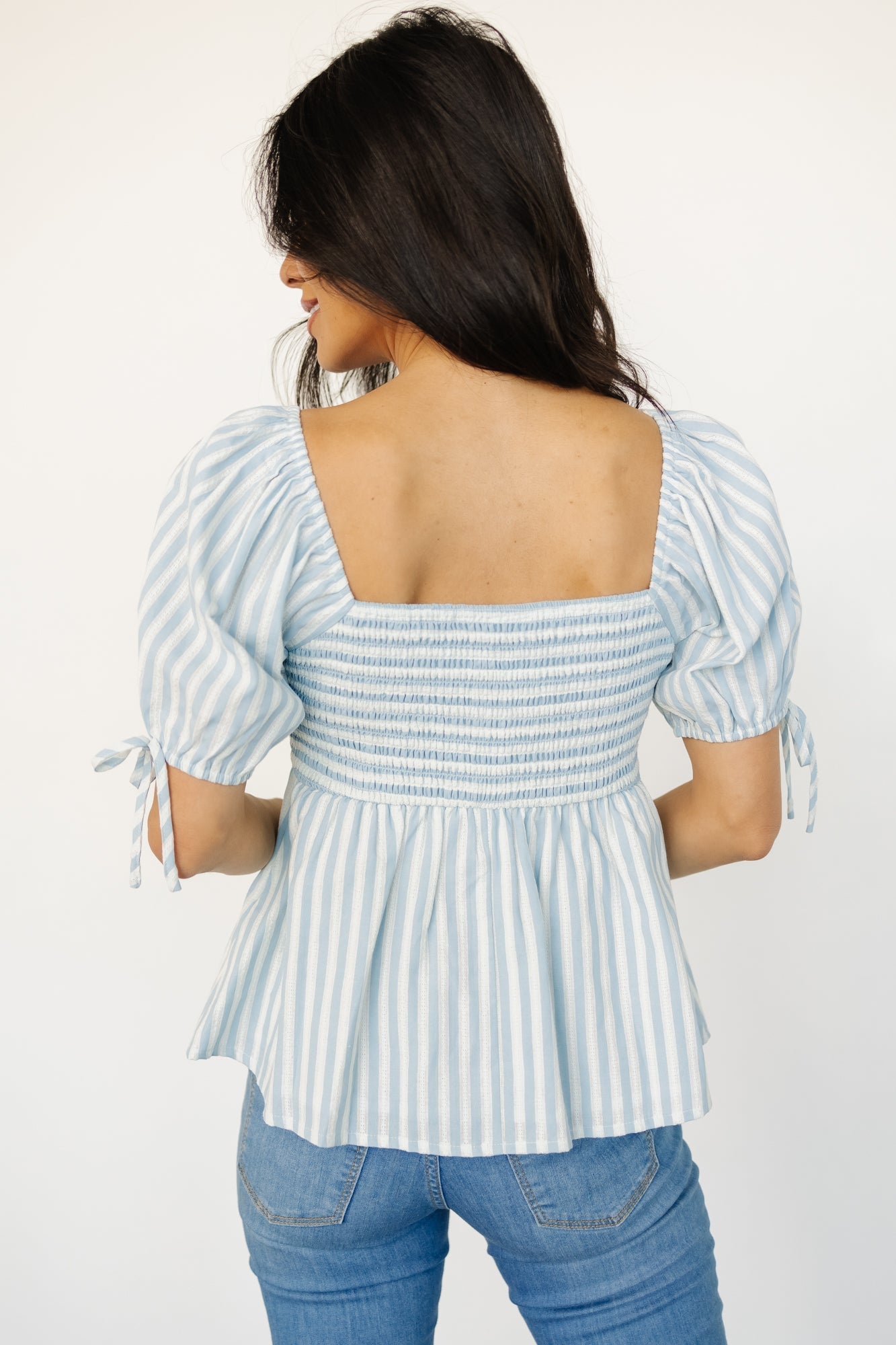 Betsy Peplum Top | Blue + White Stripe - Baltic Born