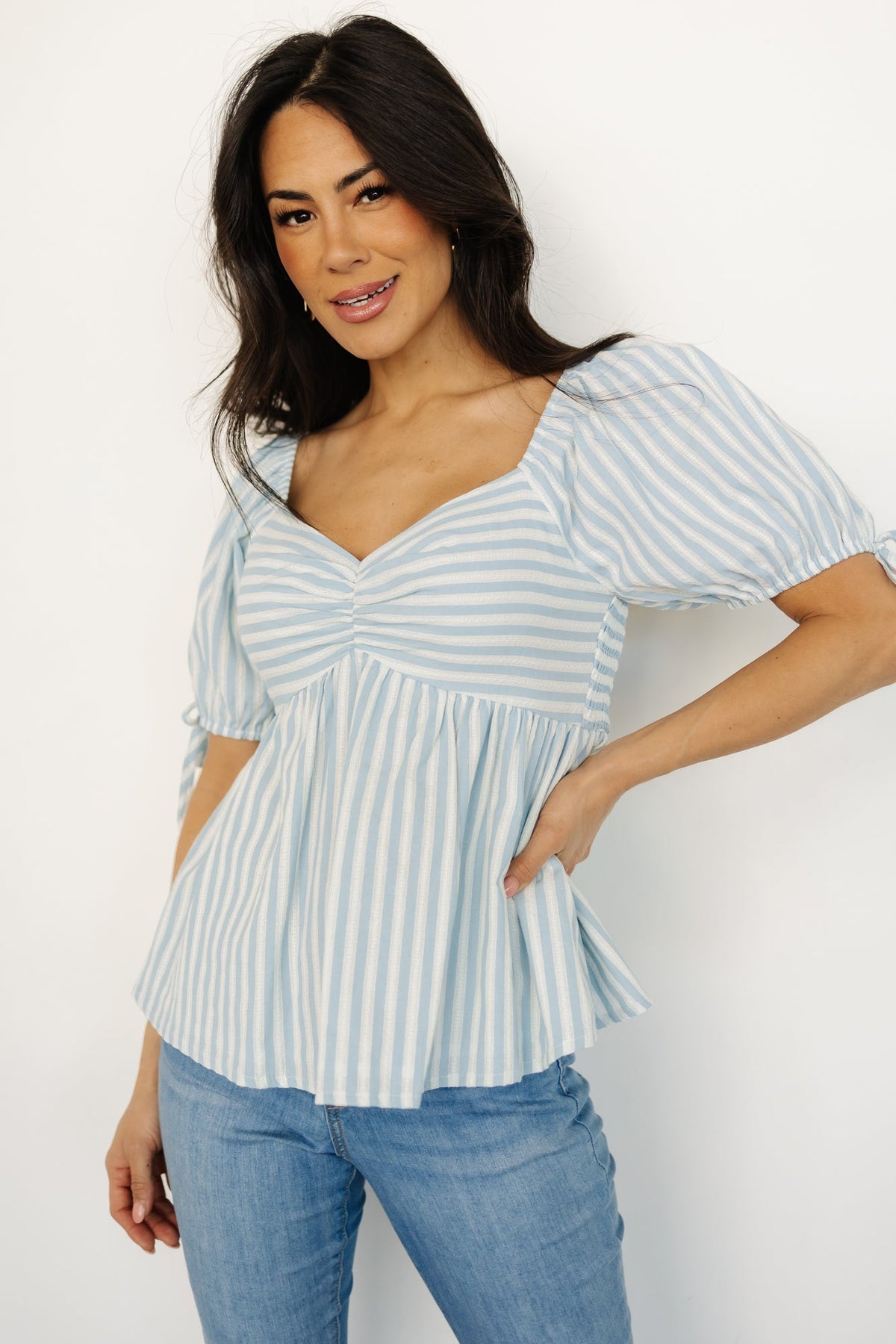 Betsy Peplum Top | Blue + White Stripe - Baltic Born