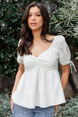 Betsy Peplum Top | Green+ White Stripe - Baltic Born