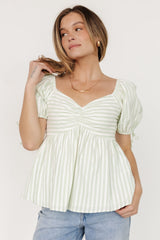 Betsy Peplum Top | Green+ White Stripe - Baltic Born