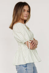 Betsy Peplum Top | Green+ White Stripe - Baltic Born