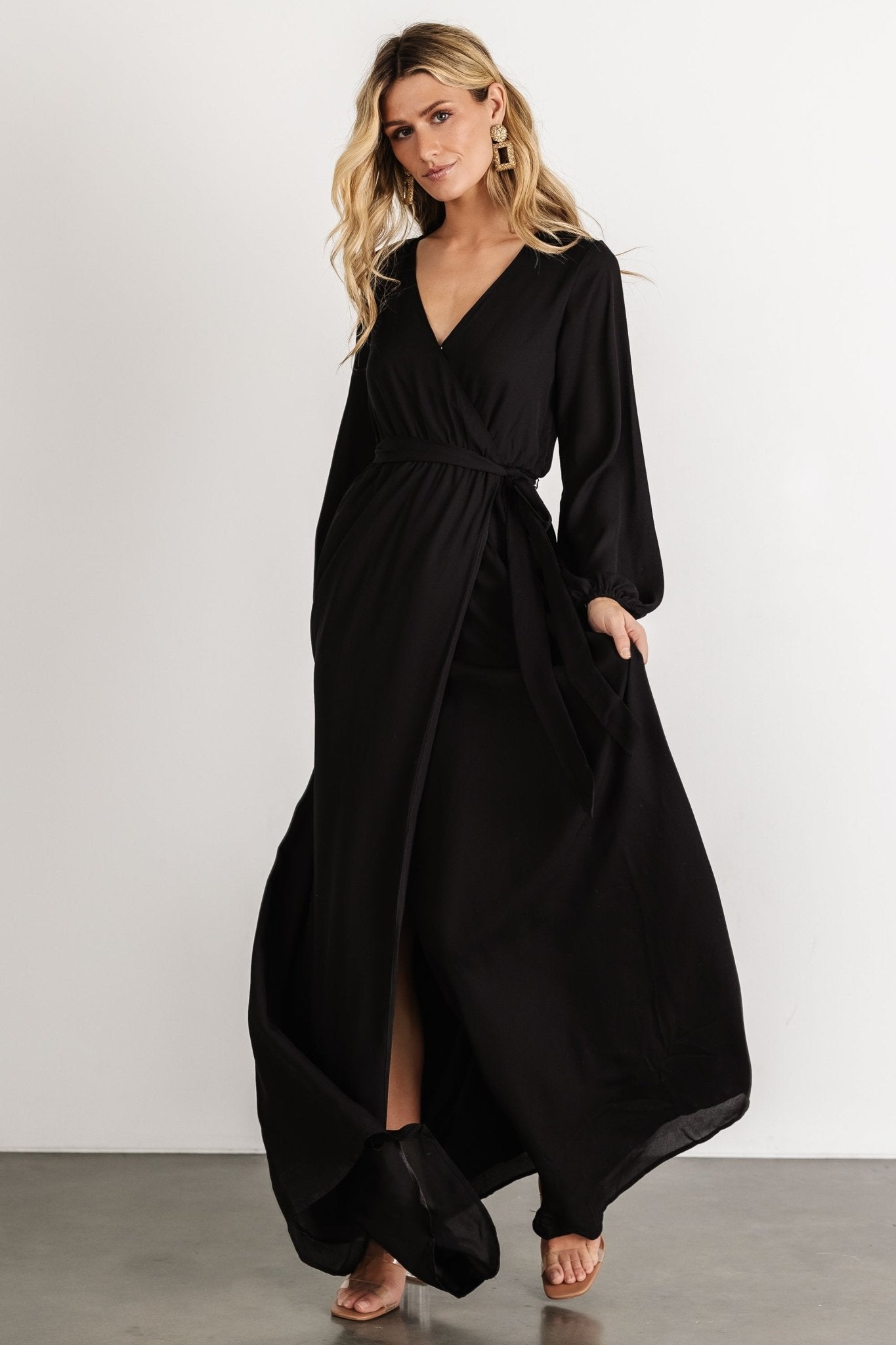 Breanne Faux Wrap Maxi Dress | Black - Baltic Born