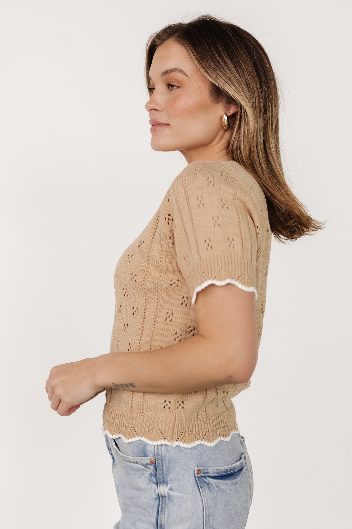 Britt Pointelle Knit Top | Natural + Ivory - Baltic Born