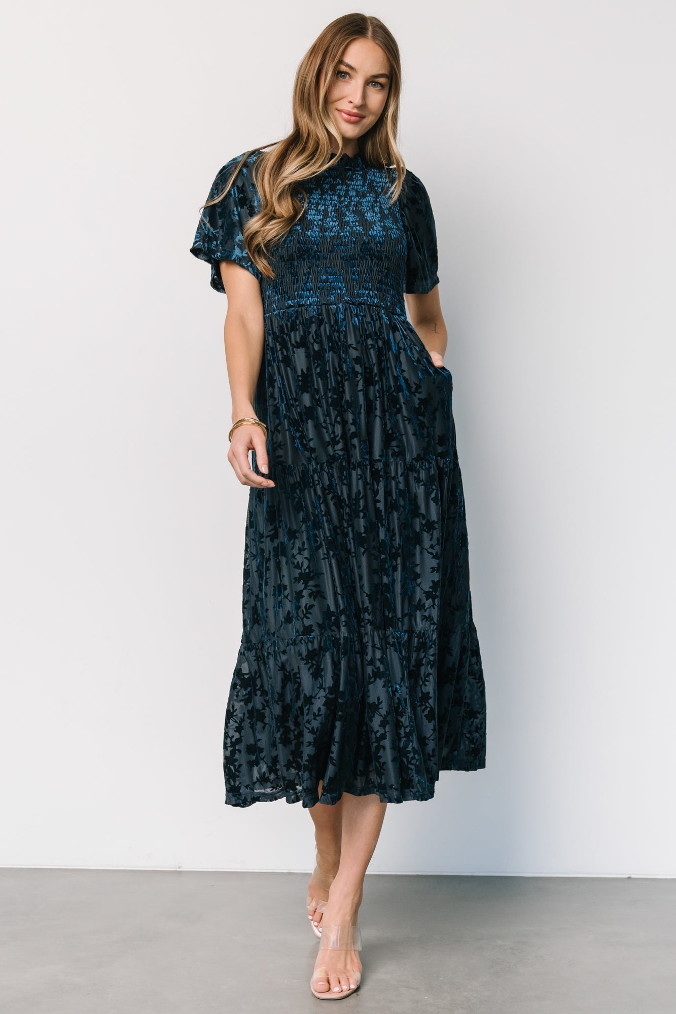 Callen Smocked Velvet Dress | Deep Blue - Baltic Born
