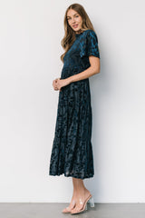 Callen Smocked Velvet Dress | Deep Blue - Baltic Born