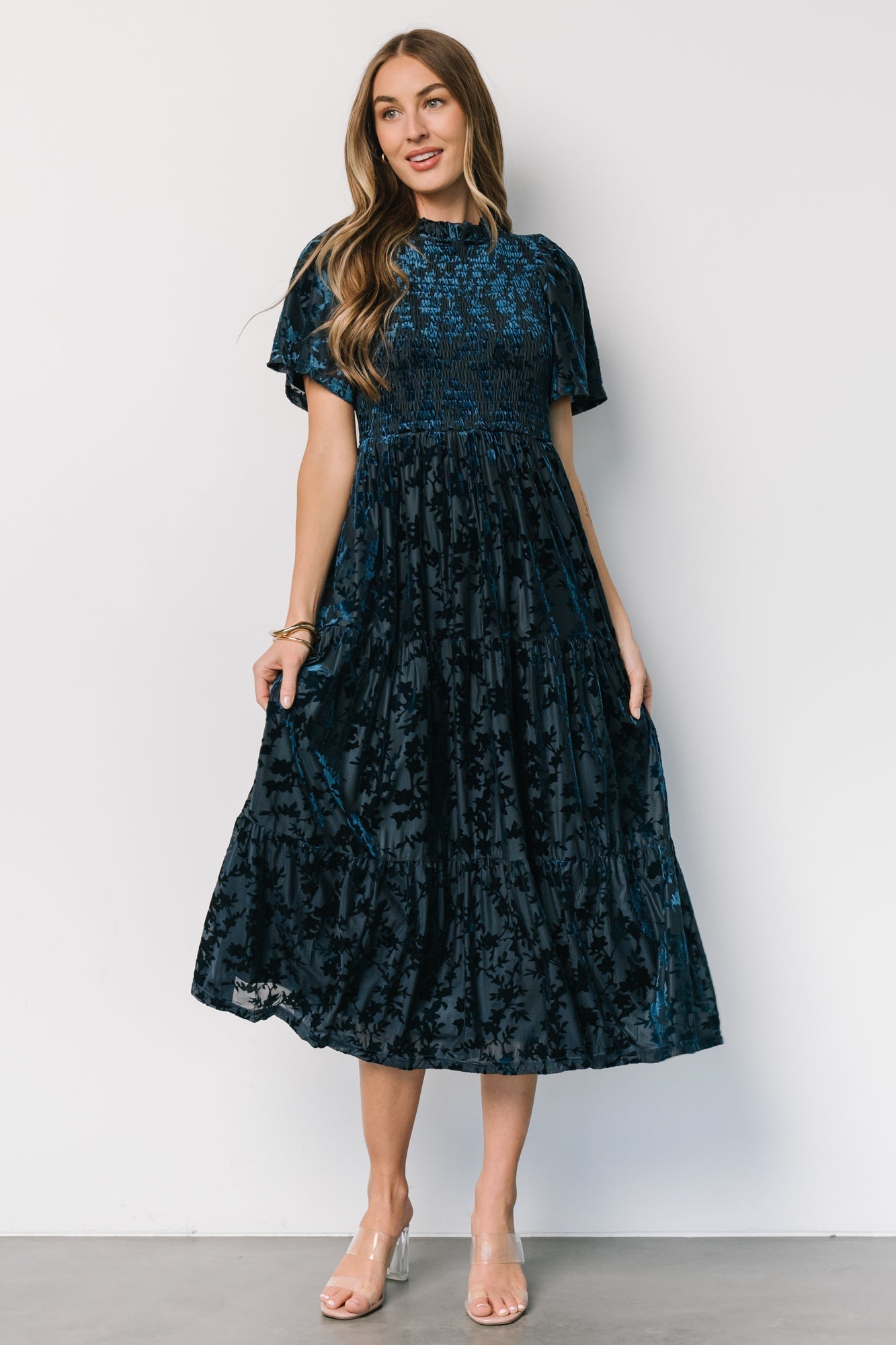 Callen Smocked Velvet Dress | Deep Blue - Baltic Born