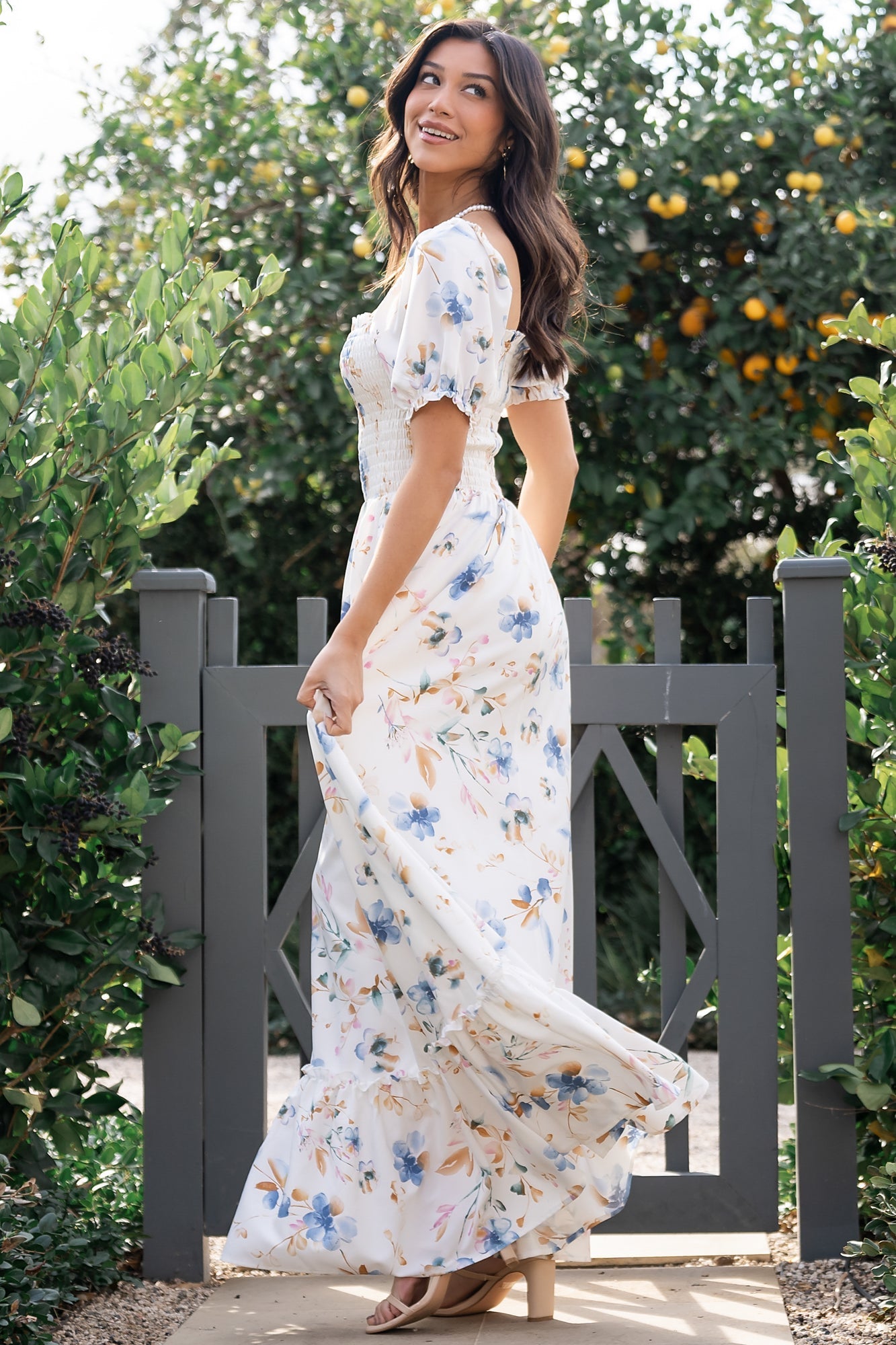 Capri Smocked Maxi Dress | White Multi Print - Baltic Born