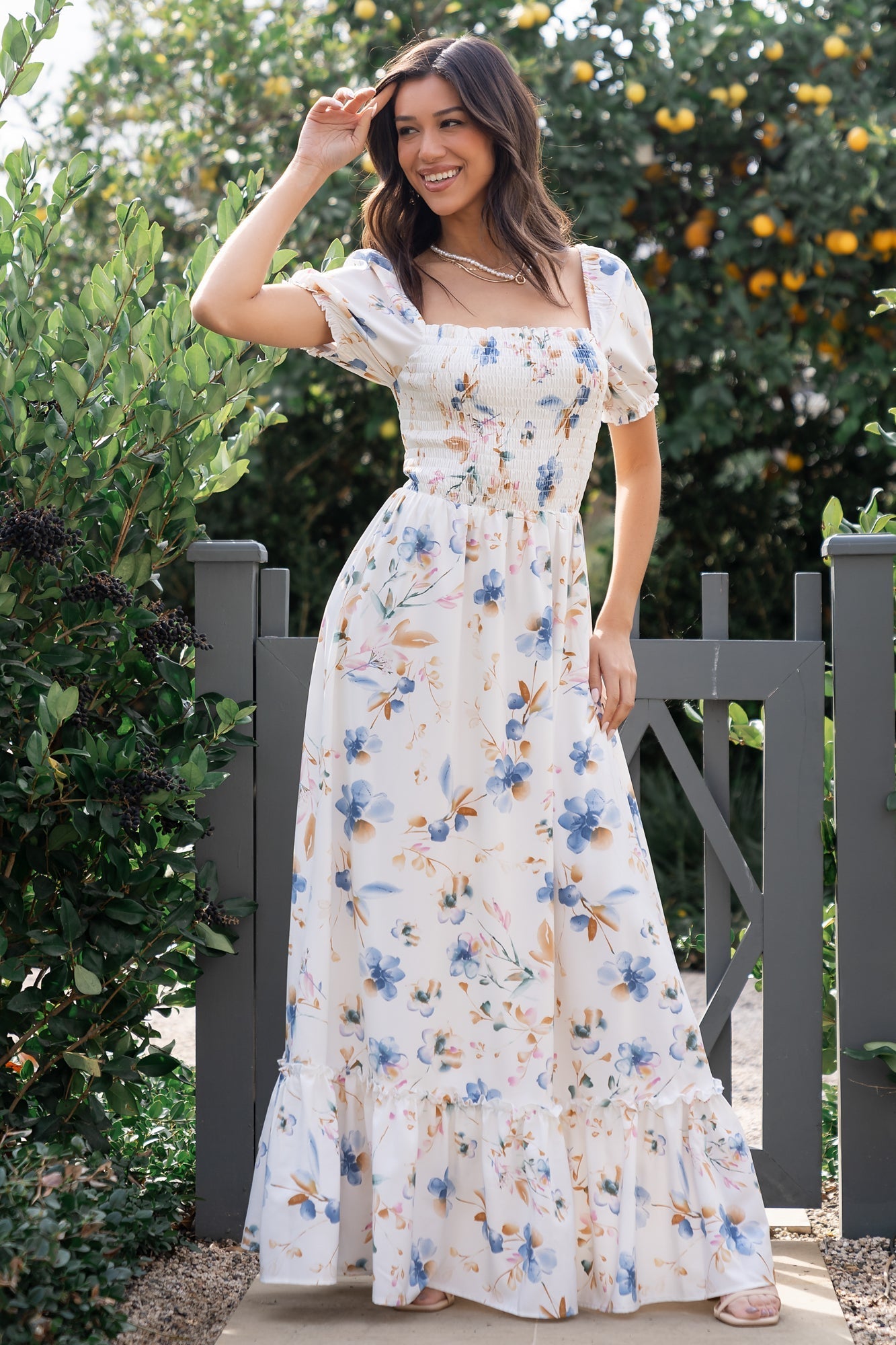 Capri Smocked Maxi Dress | White Multi Print - Baltic Born