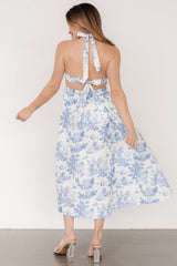 Carolyn Halter Midi Dress | White + Blue - Baltic Born