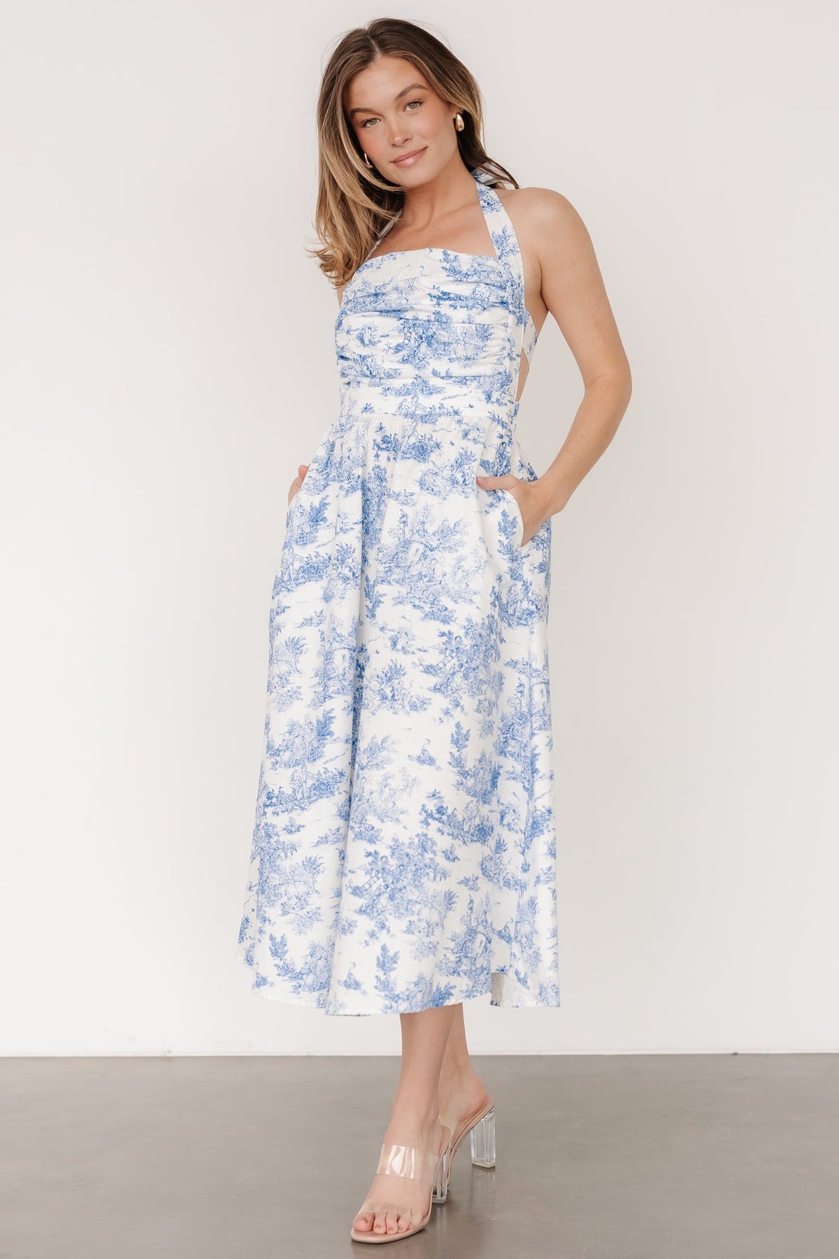 Carolyn Halter Midi Dress | White + Blue - Baltic Born