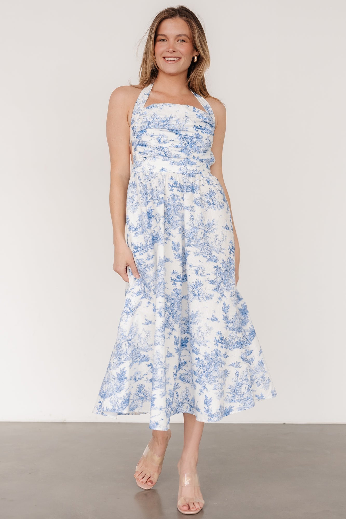 Carolyn Halter Midi Dress | White + Blue - Baltic Born