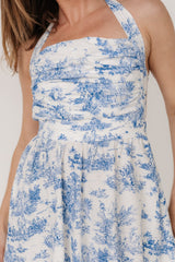 Carolyn Halter Midi Dress | White + Blue - Baltic Born
