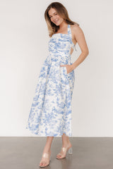 Carolyn Halter Midi Dress | White + Blue - Baltic Born