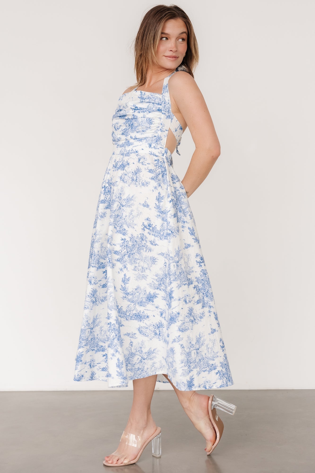 Carolyn Halter Midi Dress | White + Blue - Baltic Born
