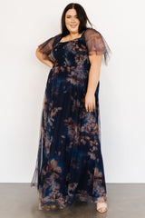 Cassandra Tulle Maxi Dress | Dark Blue Floral - Baltic Born